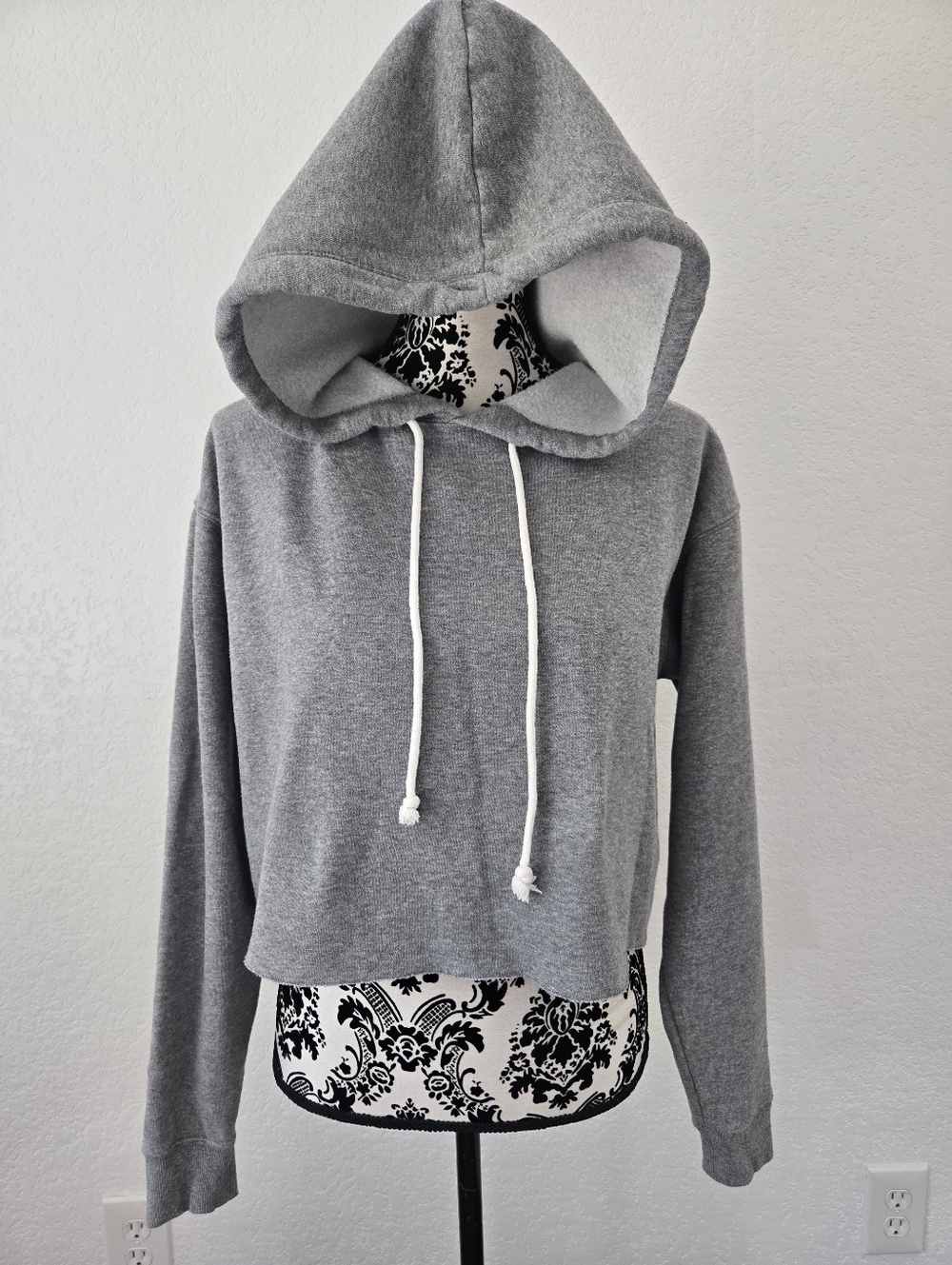 wild fable Cropped Gray Hoodie with White Drawcords